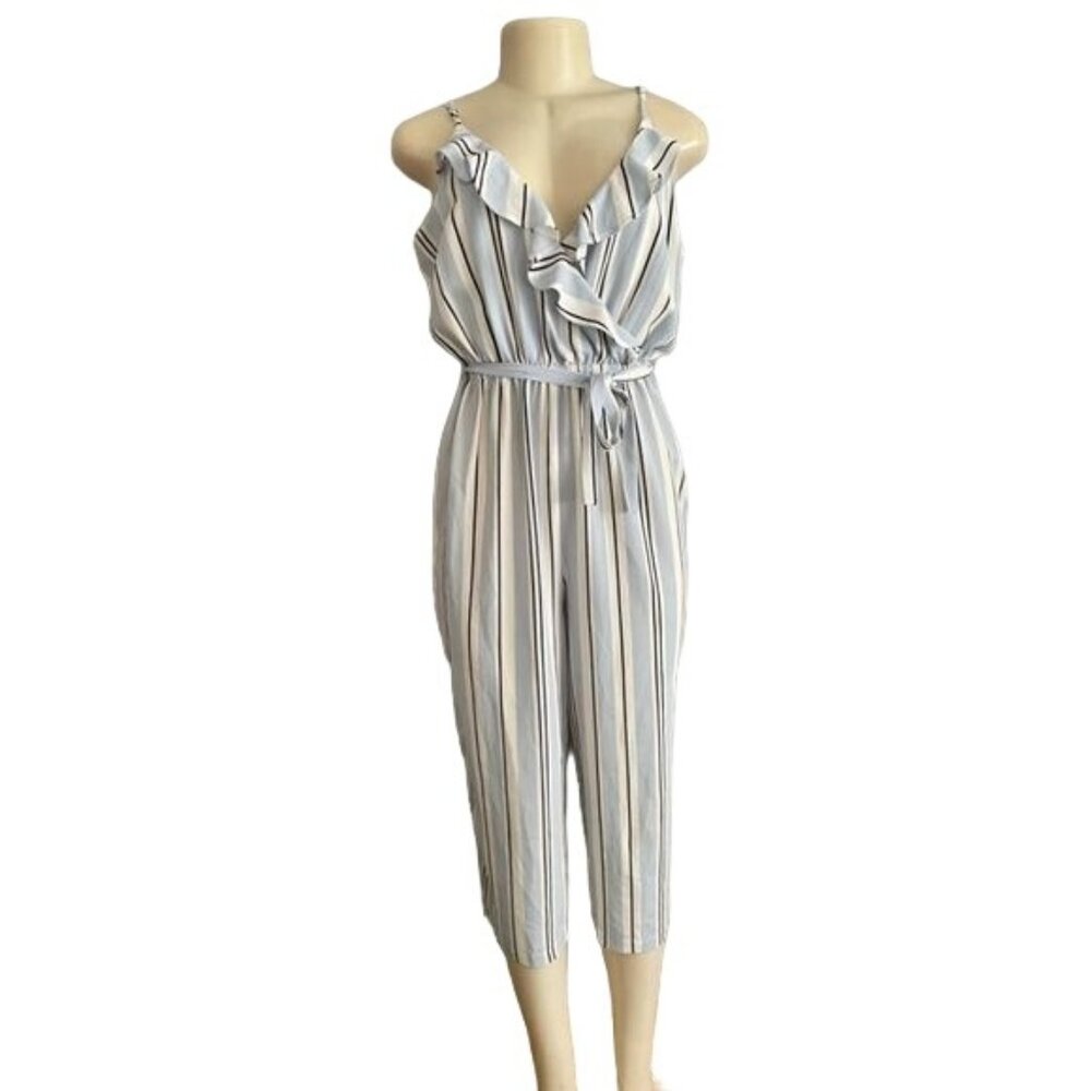 Guess Jumpsuit with Light blue stripes and ruffles neckline size M summe…